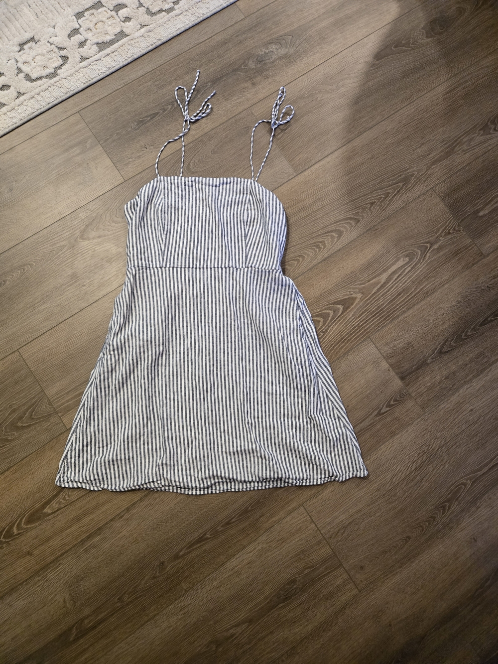 Womens' Blue and White Striped Sundress with Tie Straps